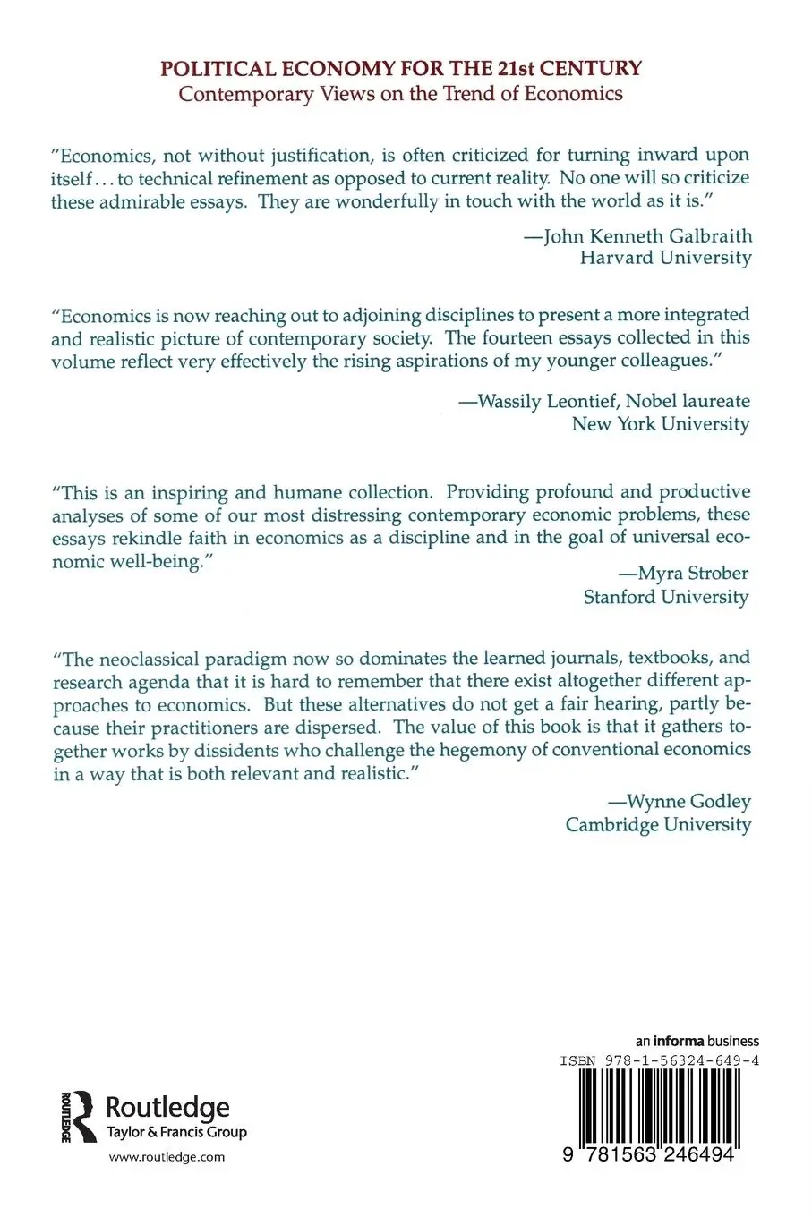 Rückseite: 9781563246494 | Political Economy for the 21st Century | Charles J. Whalen (u. a.)