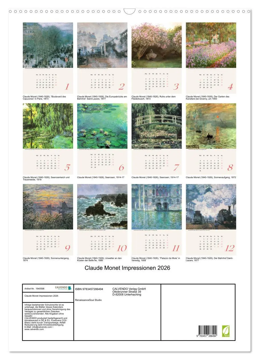 Bild: 9783457286494 | Claude Monet Impressionen 2026 (Wandkalender 2026 DIN A2 hoch),...