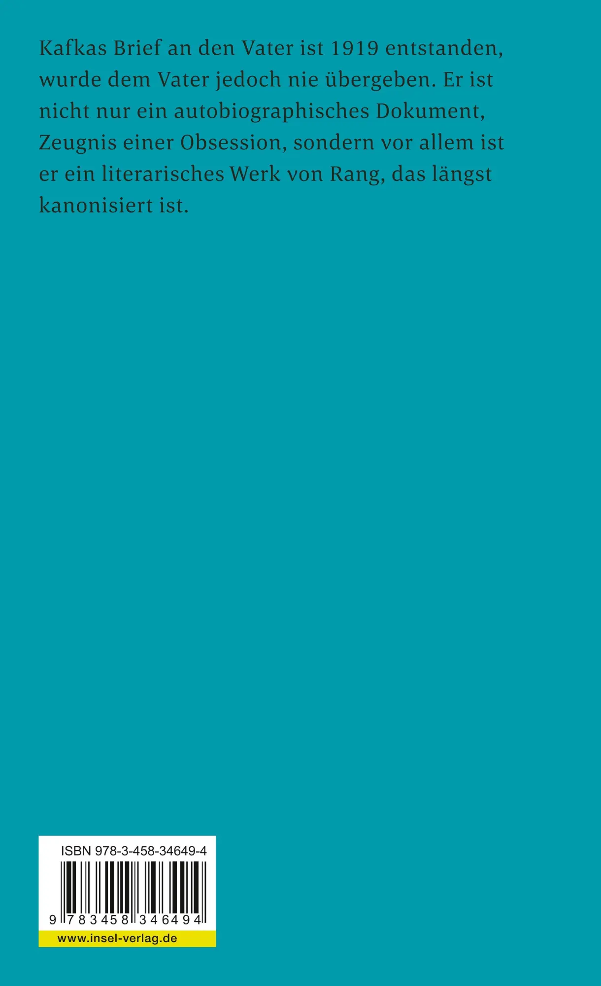 Rückseite: 9783458346494 | Brief an den Vater | Franz Kafka | Taschenbuch | 96 S. | Deutsch