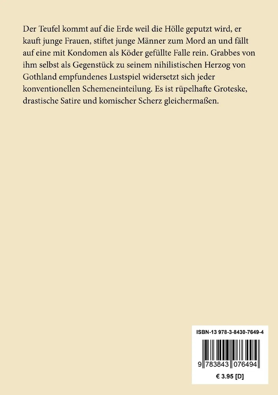 Rückseite: 9783843076494 | Scherz, Satire, Ironie und tiefere Bedeutung | Grabbe | Taschenbuch