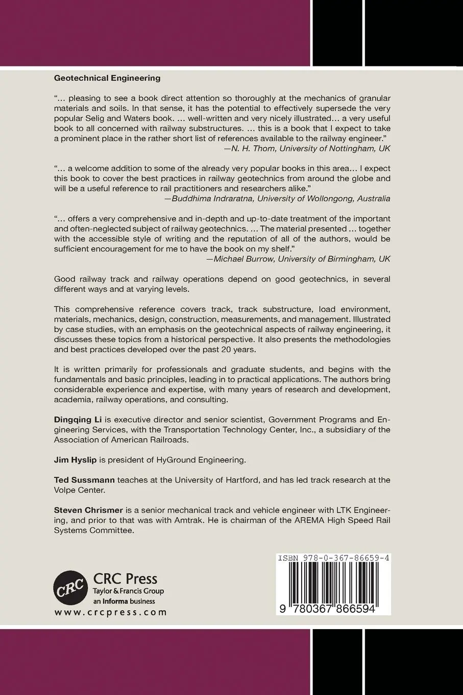 Rückseite: 9780367866594 | Railway Geotechnics | Dingqing Li (u. a.) | Taschenbuch | Englisch