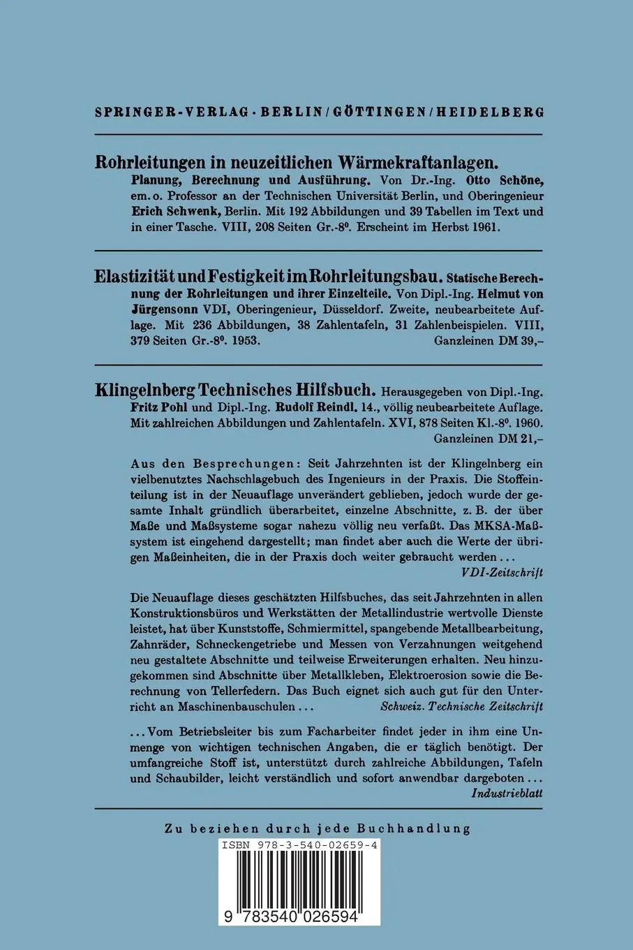 Rückseite: 9783540026594 | Das Kalt-Biegen von Rohren | Verfahren und Maschinen | Franz | Buch