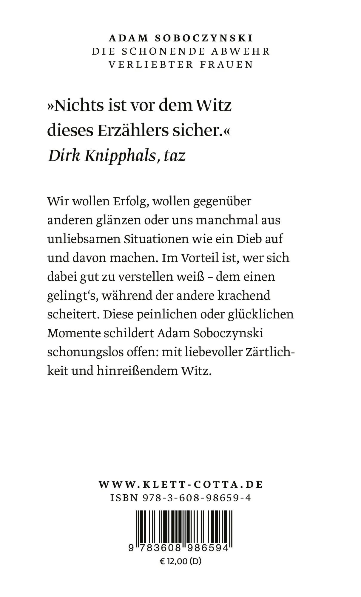 Rückseite: 9783608986594 | Die schonende Abwehr verliebter Frauen | Adam Soboczynski | Buch