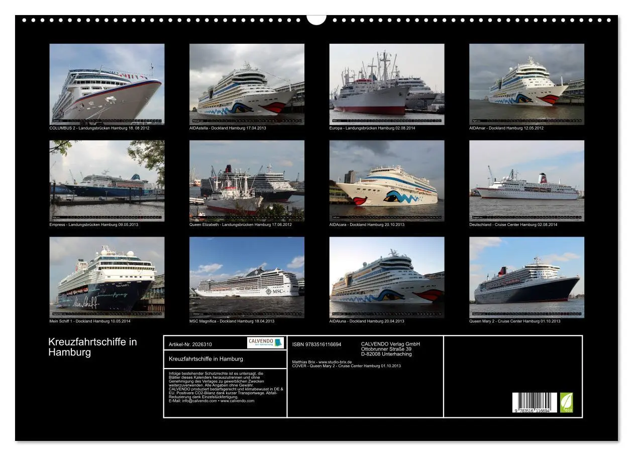 Bild: 9783516116694 | Kreuzfahrtschiffe in Hamburg (Wandkalender 2026 DIN A2 quer),...