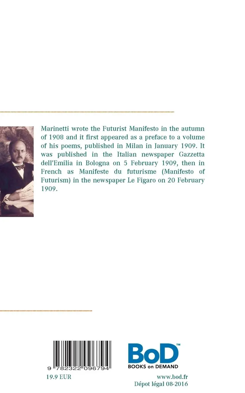 Rückseite: 9782322096794 | The Founding and Manifesto of Futurism (multilingual edition) | Buch