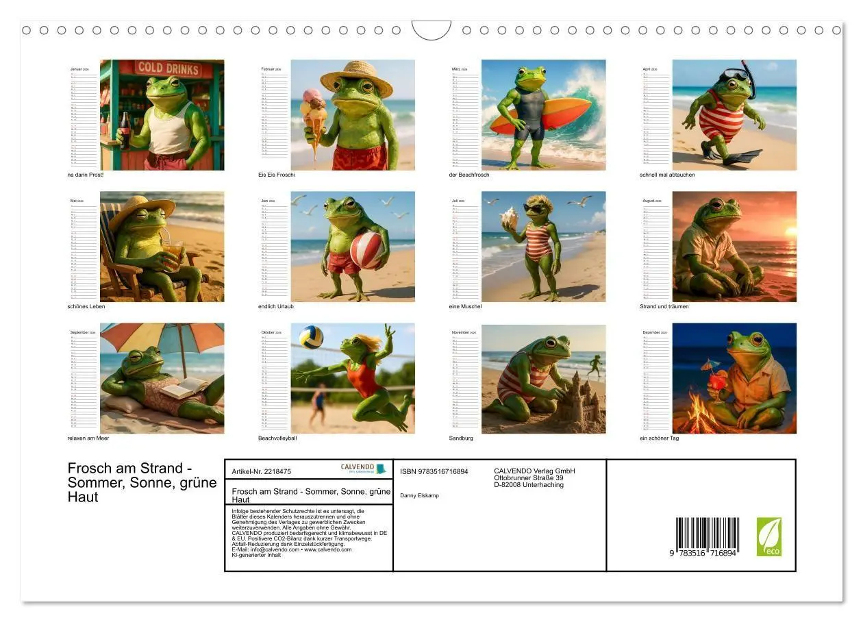 Bild: 9783516716894 | Frosch am Strand - Sommer, Sonne, grüne Haut (Wandkalender 2026 DIN...