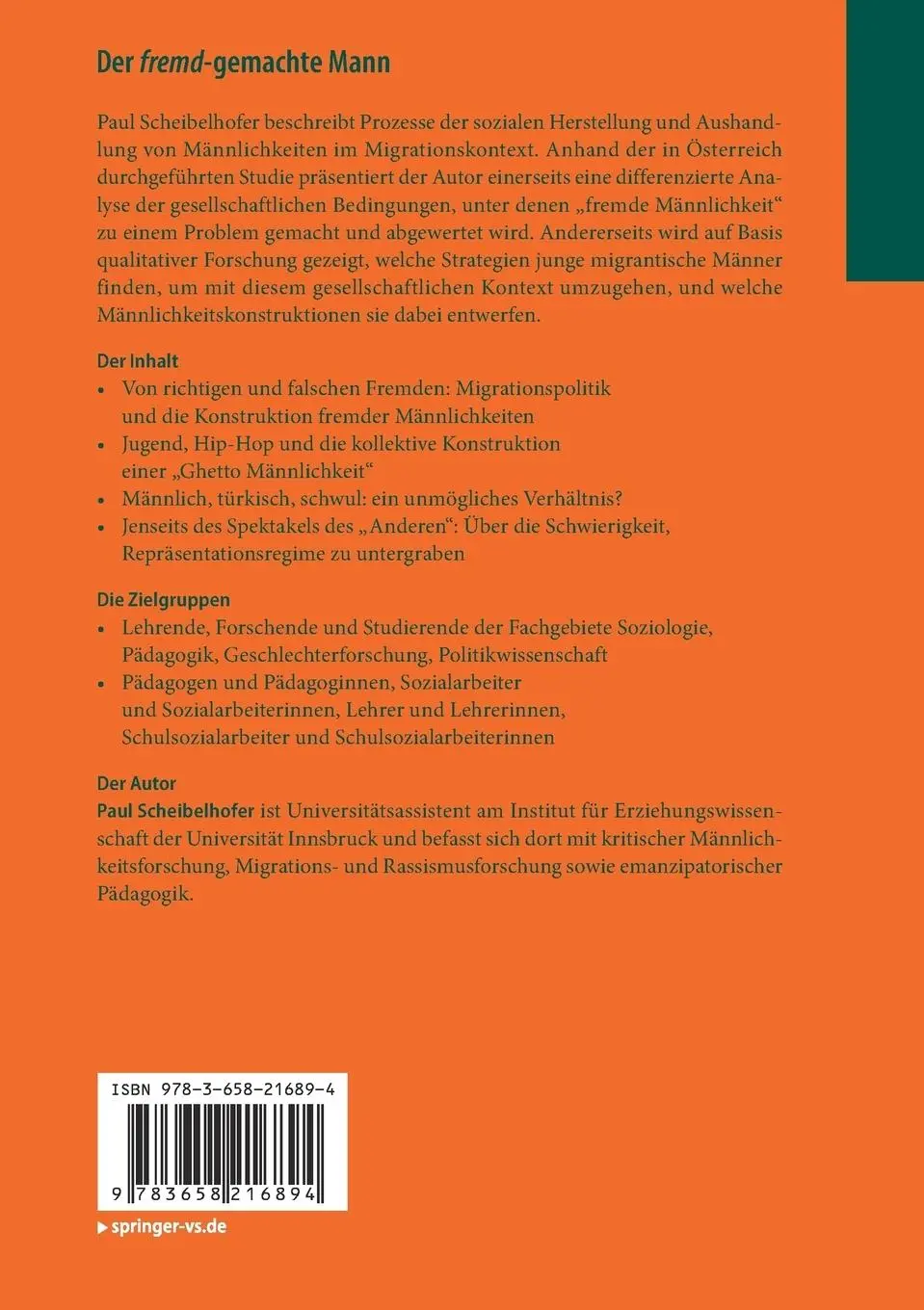 Rückseite: 9783658216894 | Der fremd-gemachte Mann | Paul Scheibelhofer | Taschenbuch | Paperback