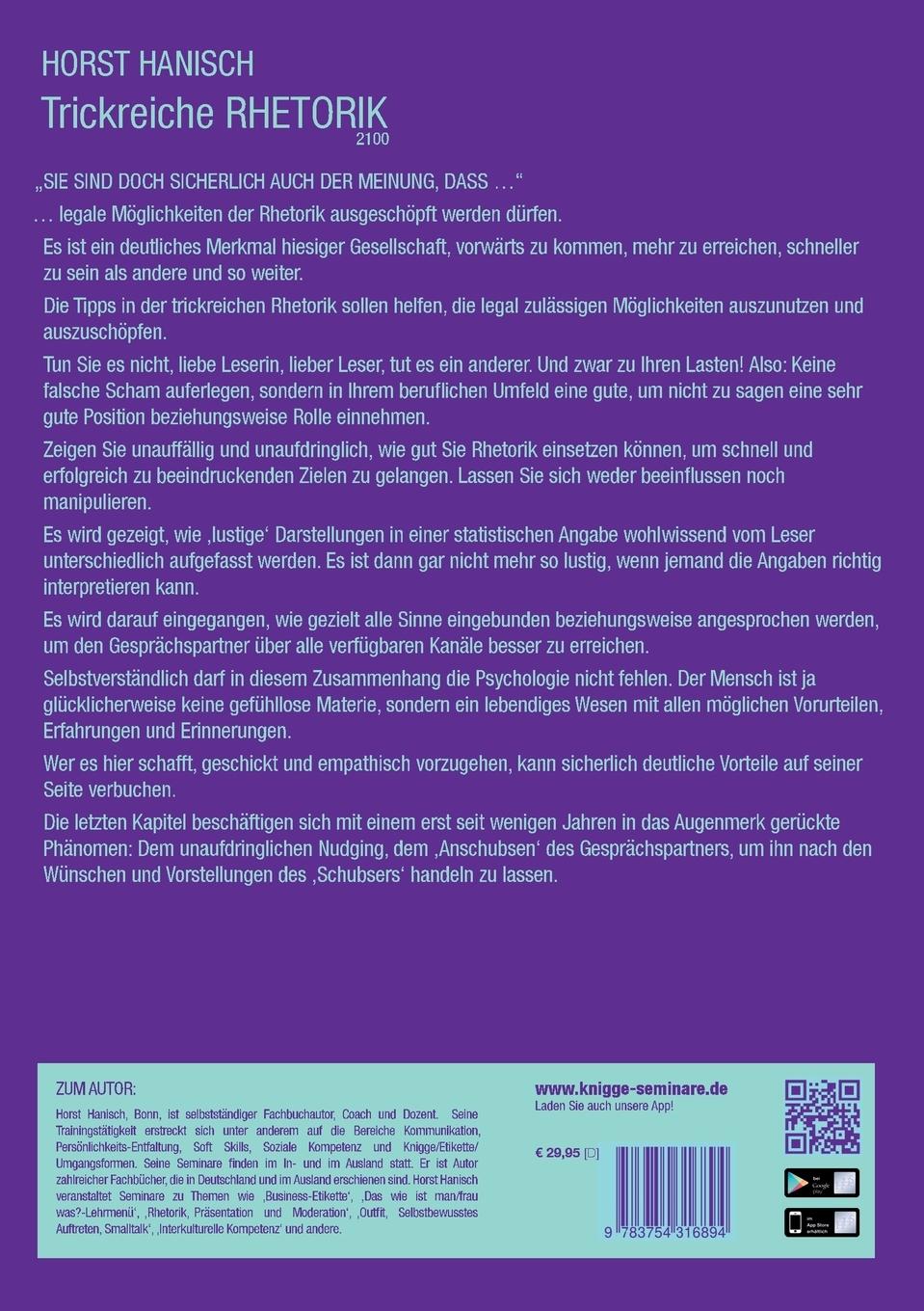 Rückseite: 9783754316894 | Trickreiche Rhetorik 2100 | Horst Hanisch | Taschenbuch | 448 S.