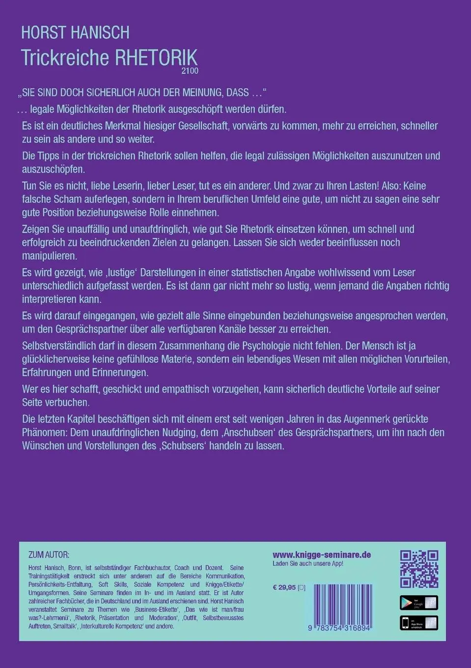 Rückseite: 9783754316894 | Trickreiche Rhetorik 2100 | Horst Hanisch | Taschenbuch | 448 S.