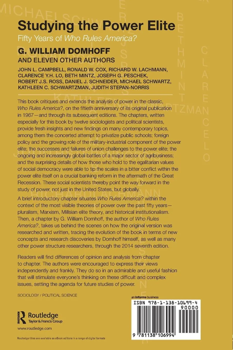 Rückseite: 9781138106994 | Studying the Power Elite | Fifty Years of Who Rules America? | Buch
