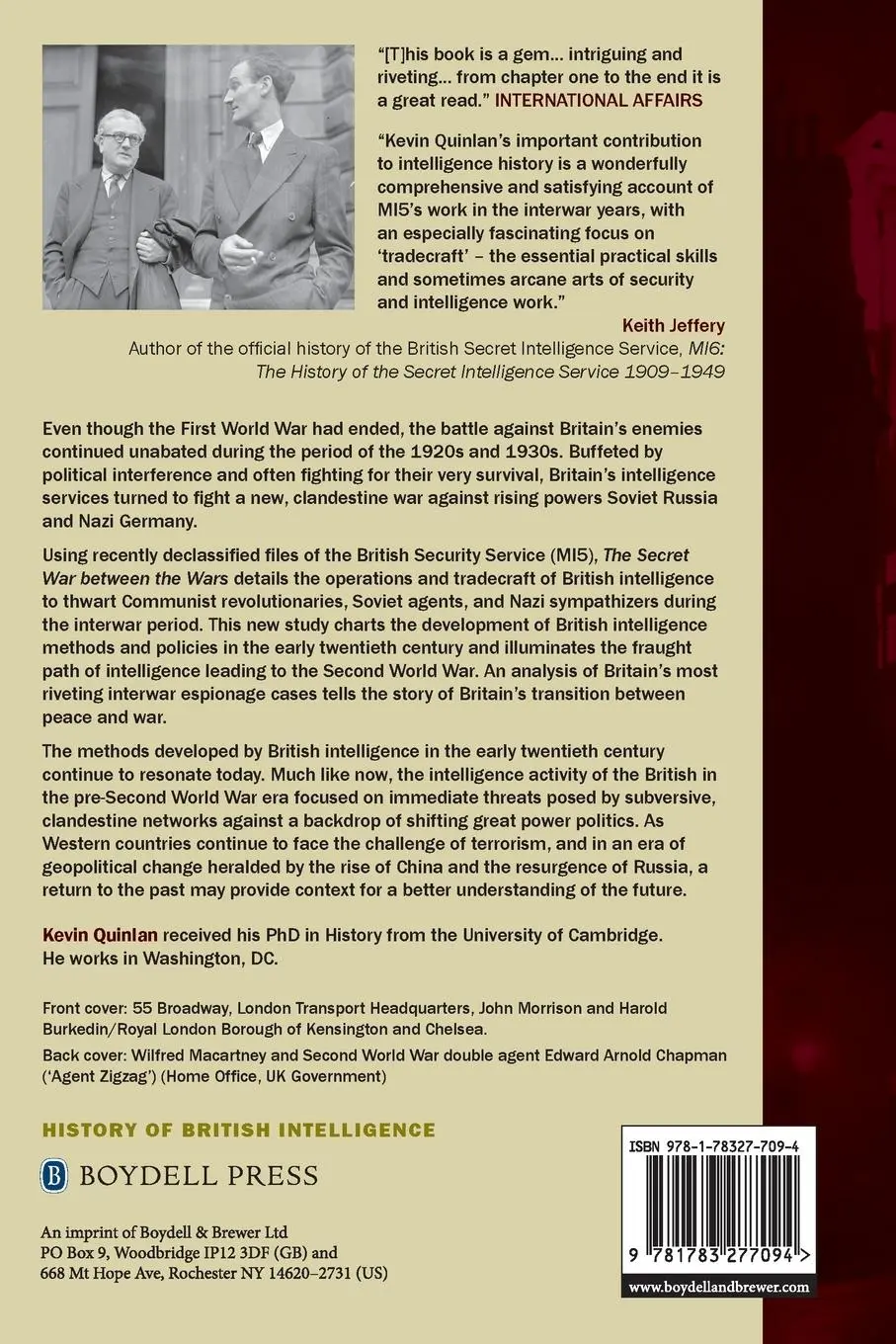 Rückseite: 9781783277094 | The Secret War Between the Wars: Mi5 in the 1920s and 1930s | Quinlan