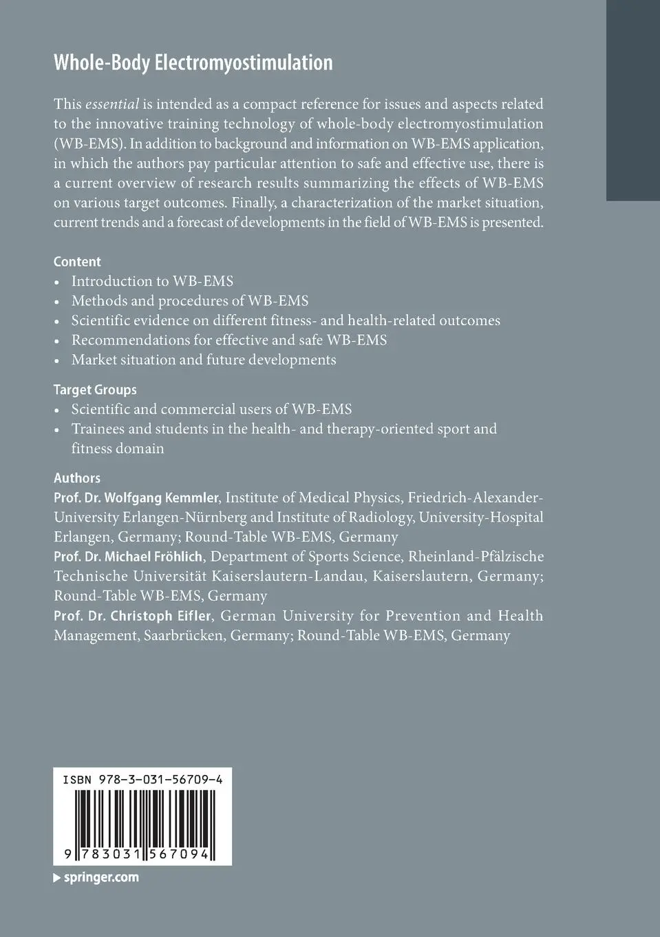 Rückseite: 9783031567094 | Whole-Body Electromyostimulation | Wolfgang Kemmler (u. a.) | Buch | x