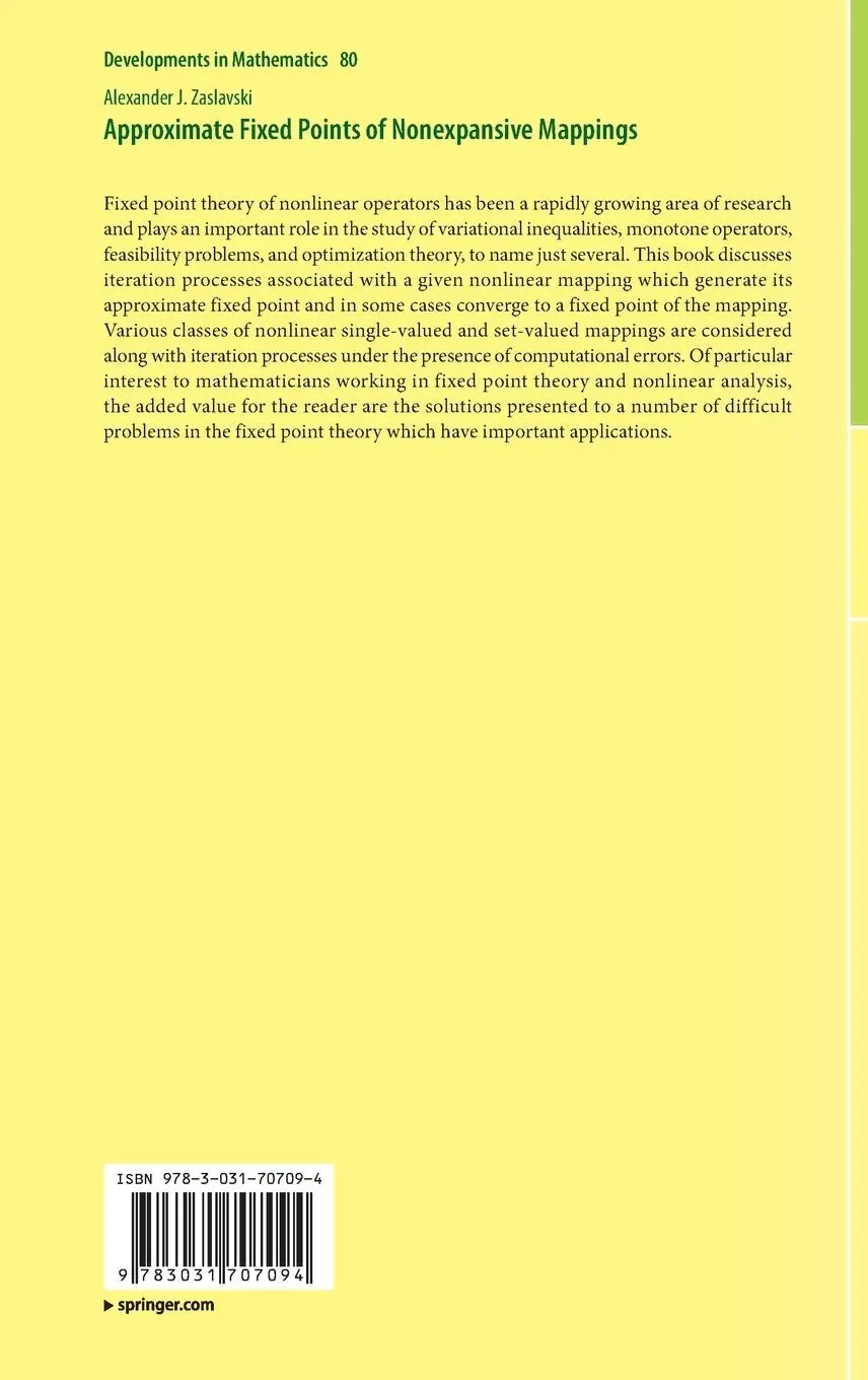 Rückseite: 9783031707094 | Approximate Fixed Points of Nonexpansive Mappings | Zaslavski | Buch