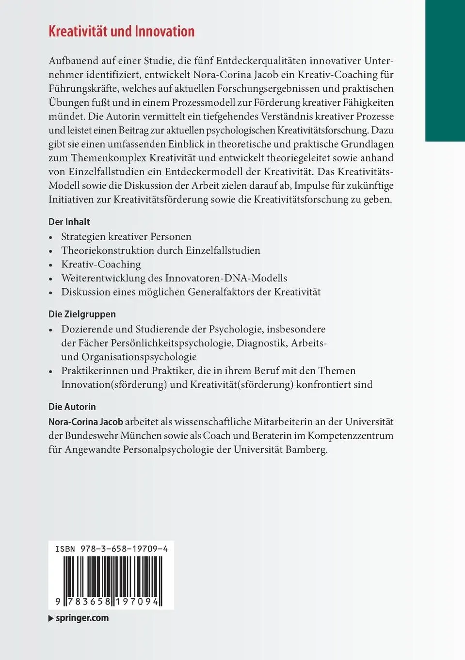 Rückseite: 9783658197094 | Kreativität und Innovation | Nora-Corina Jacob | Taschenbuch | xxvi