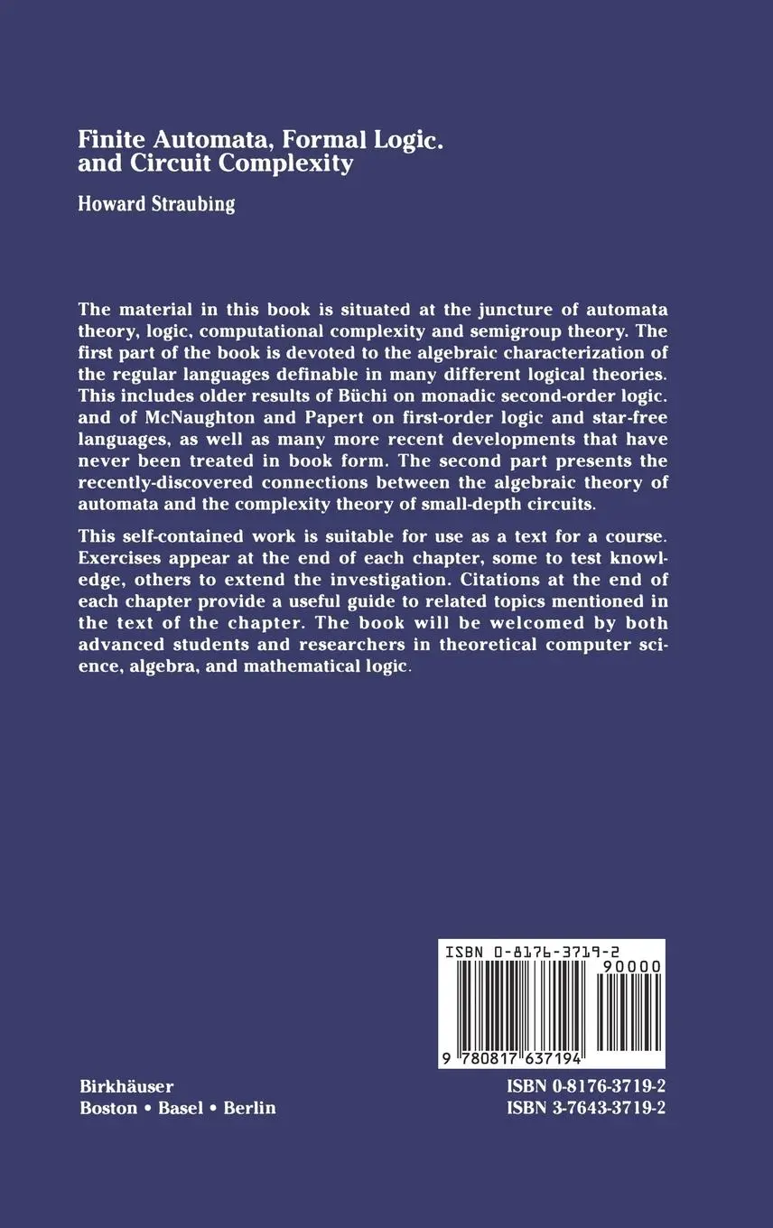 Rückseite: 9780817637194 | Finite Automata, Formal Logic, and Circuit Complexity | Straubing