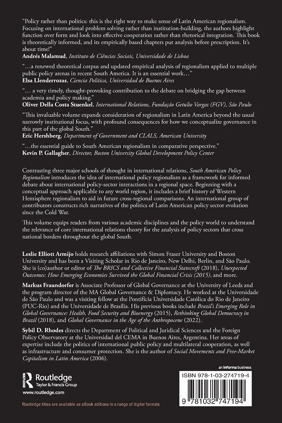 Rückseite: 9781032747194 | South American Policy Regionalism | Leslie Elliott Armijo (u. a.)