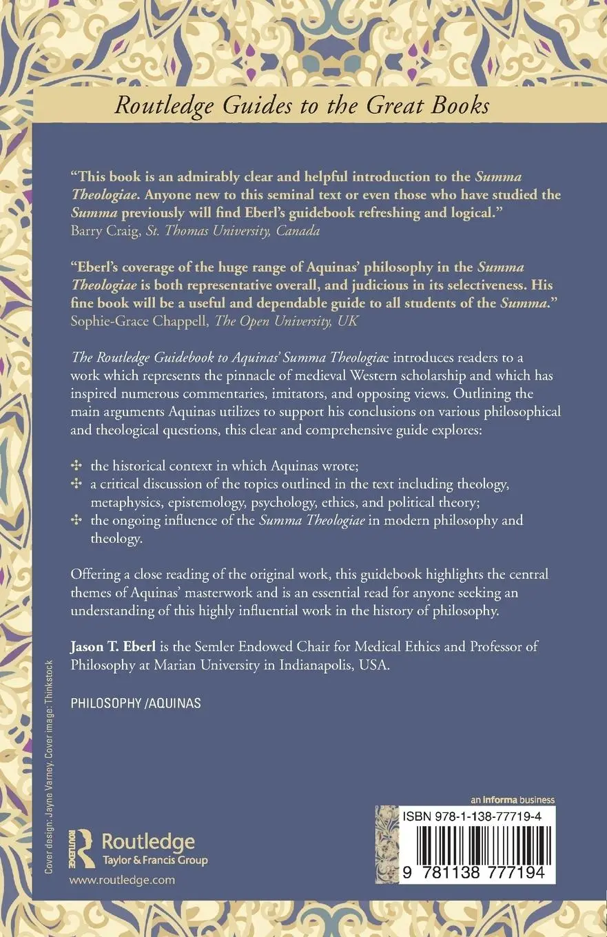 Rückseite: 9781138777194 | The Routledge Guidebook to Aquinas' Summa Theologiae | Jason T Eberl