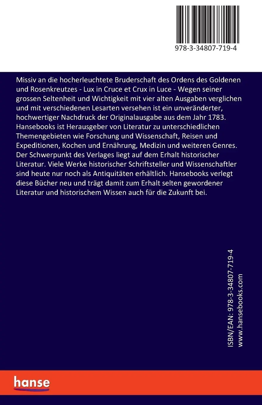 Rückseite: 9783348077194 | Missiv an die hocherleuchtete Bruderschaft des Ordens des Goldenen... Rückseite: 9783348077194 | Missiv an die hocherleuchtete Bruderschaft des Ordens des Goldenen...