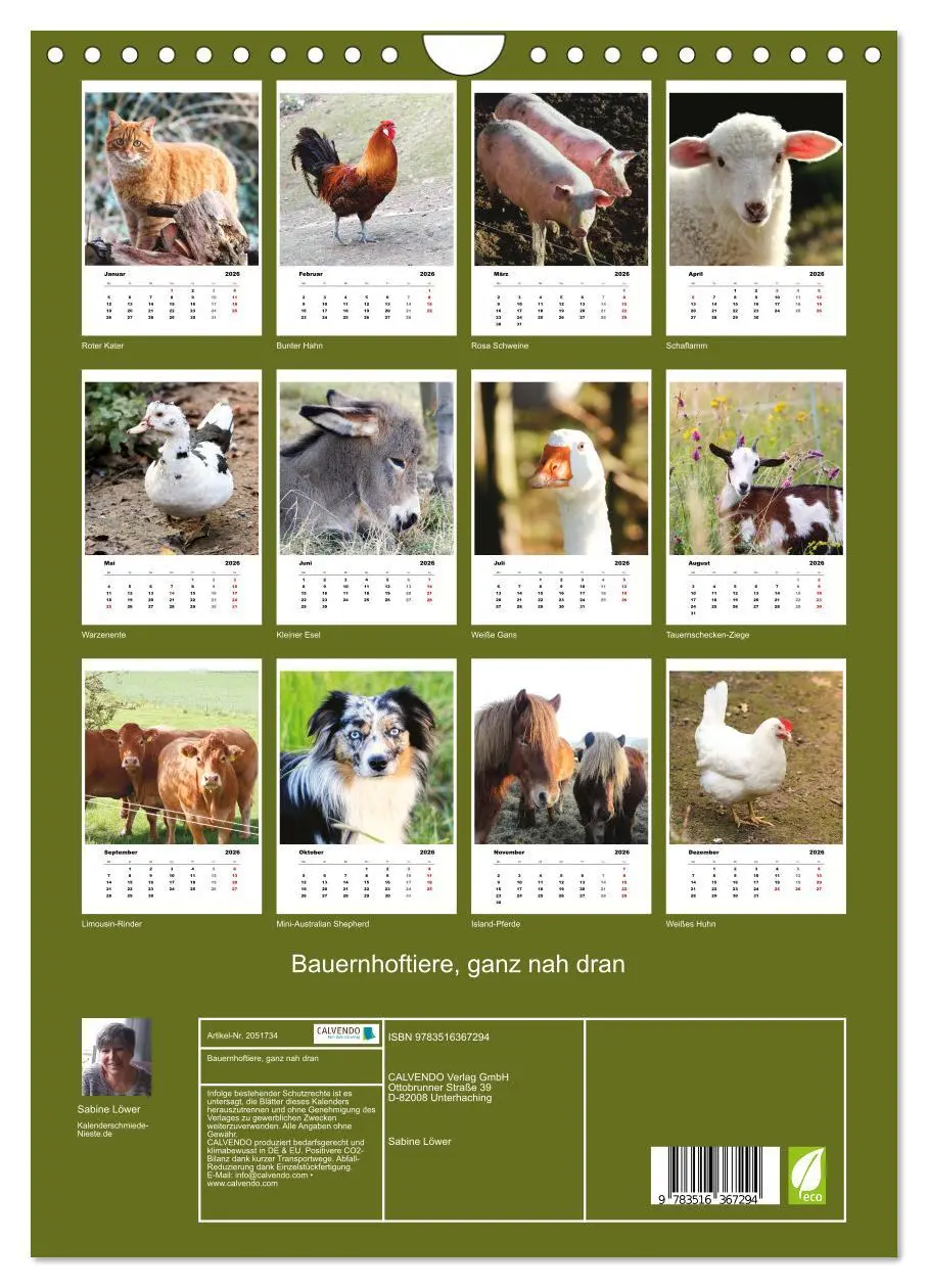 Bild: 9783516367294 | Bauernhoftiere, ganz nah dran (Wandkalender 2026 DIN A4 hoch),...