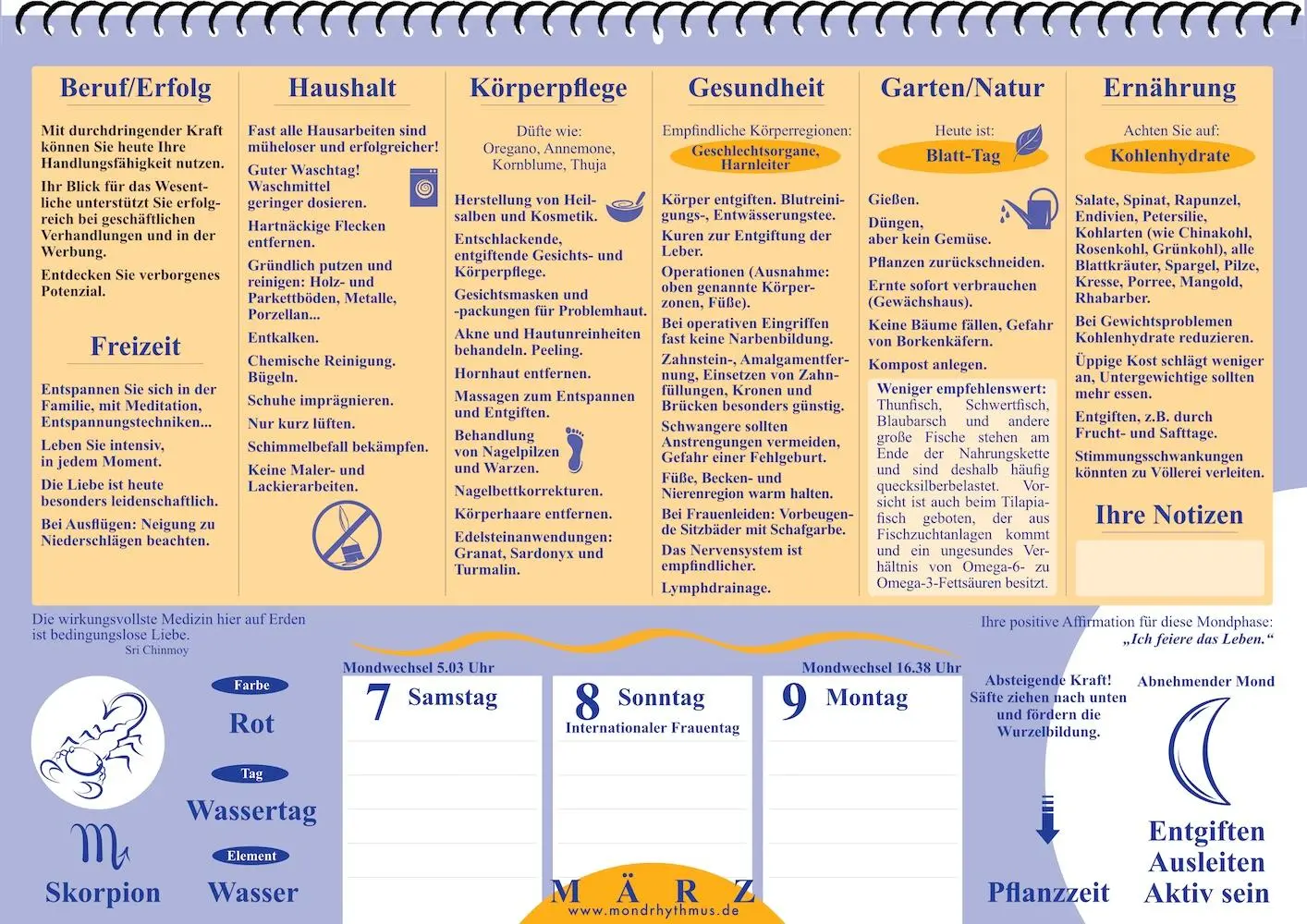 Bild: 9783932547294 | Mein Leben mit dem Mondrhythmus 2026 | Wandkalender | Edith Stadig