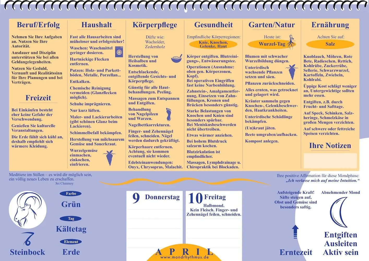 Bild: 9783932547294 | Mein Leben mit dem Mondrhythmus 2026 | Wandkalender | Edith Stadig