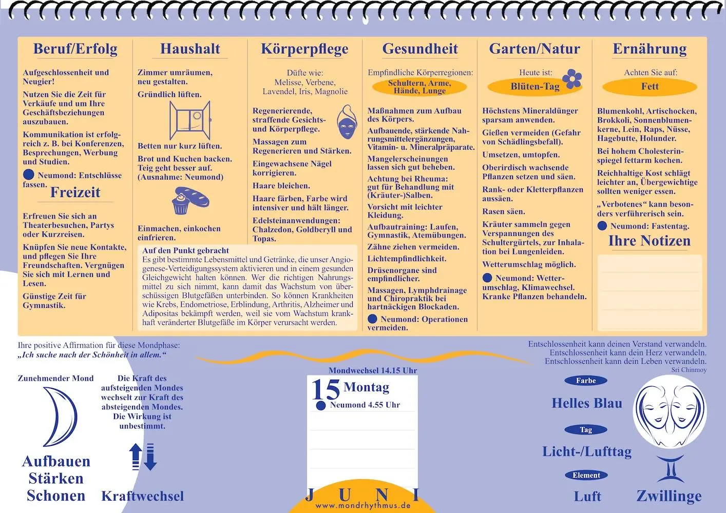 Bild: 9783932547294 | Mein Leben mit dem Mondrhythmus 2026 | Wandkalender | Edith Stadig