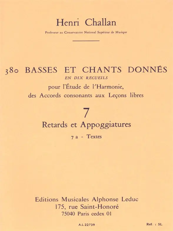 Cover: 9790046227394 | 380 basses et chants donnés vol.7a Retards et appoggiatures - textes