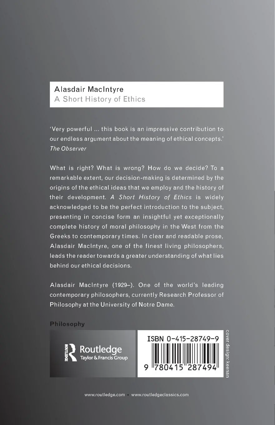 Rückseite: 9780415287494 | A Short History of Ethics | Alasdair Macintyre | Taschenbuch | 2002