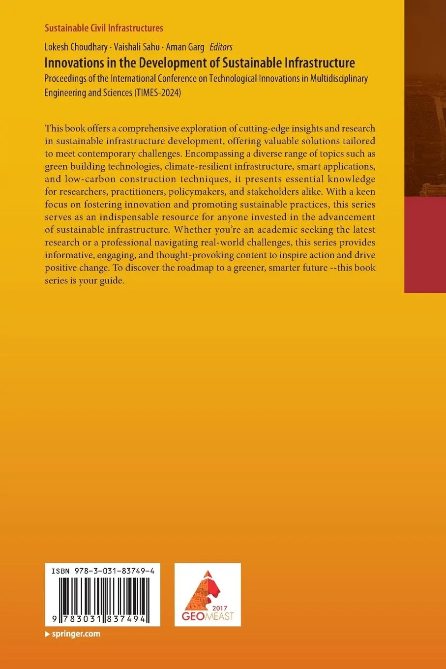 Rückseite: 9783031837494 | Innovations in the Development of Sustainable Infrastructure | Buch