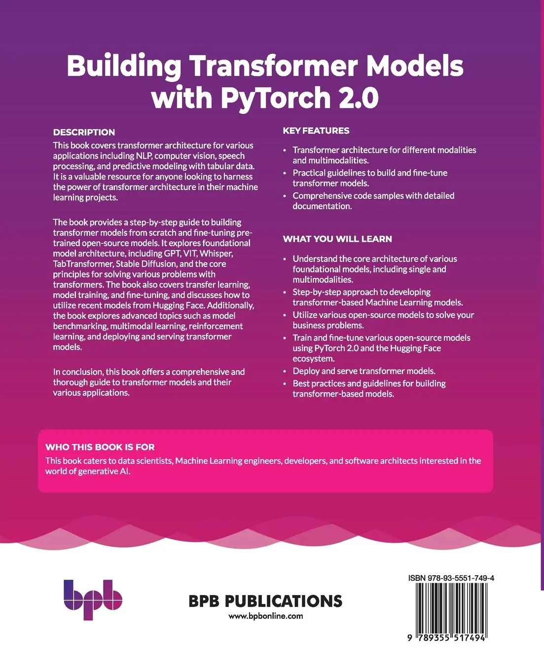 Rückseite: 9789355517494 | Building Transformer Models with PyTorch 2.0 | Prem Timsina | Buch
