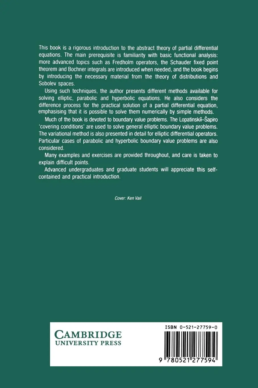 Rückseite: 9780521277594 | Partial Differential Equations | Joseph Wloka (u. a.) | Taschenbuch Rückseite: 9780521277594 | Partial Differential Equations | Joseph Wloka (u. a.) | Taschenbuch