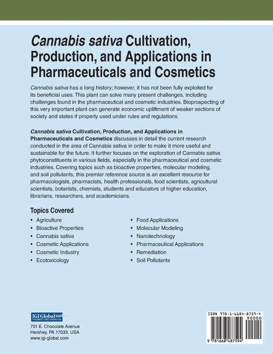 Rückseite: 9781668487594 | Cannabis sativa Cultivation, Production, and Applications in...