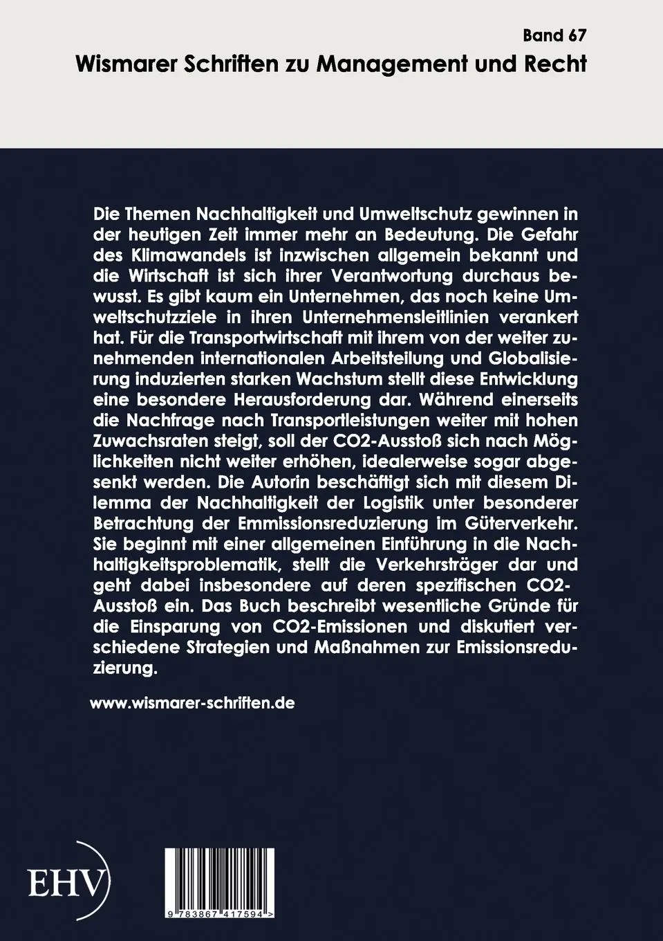 Rückseite: 9783867417594 | Nachhaltigkeit in der Logistik unter besonderer Betrachtung der...