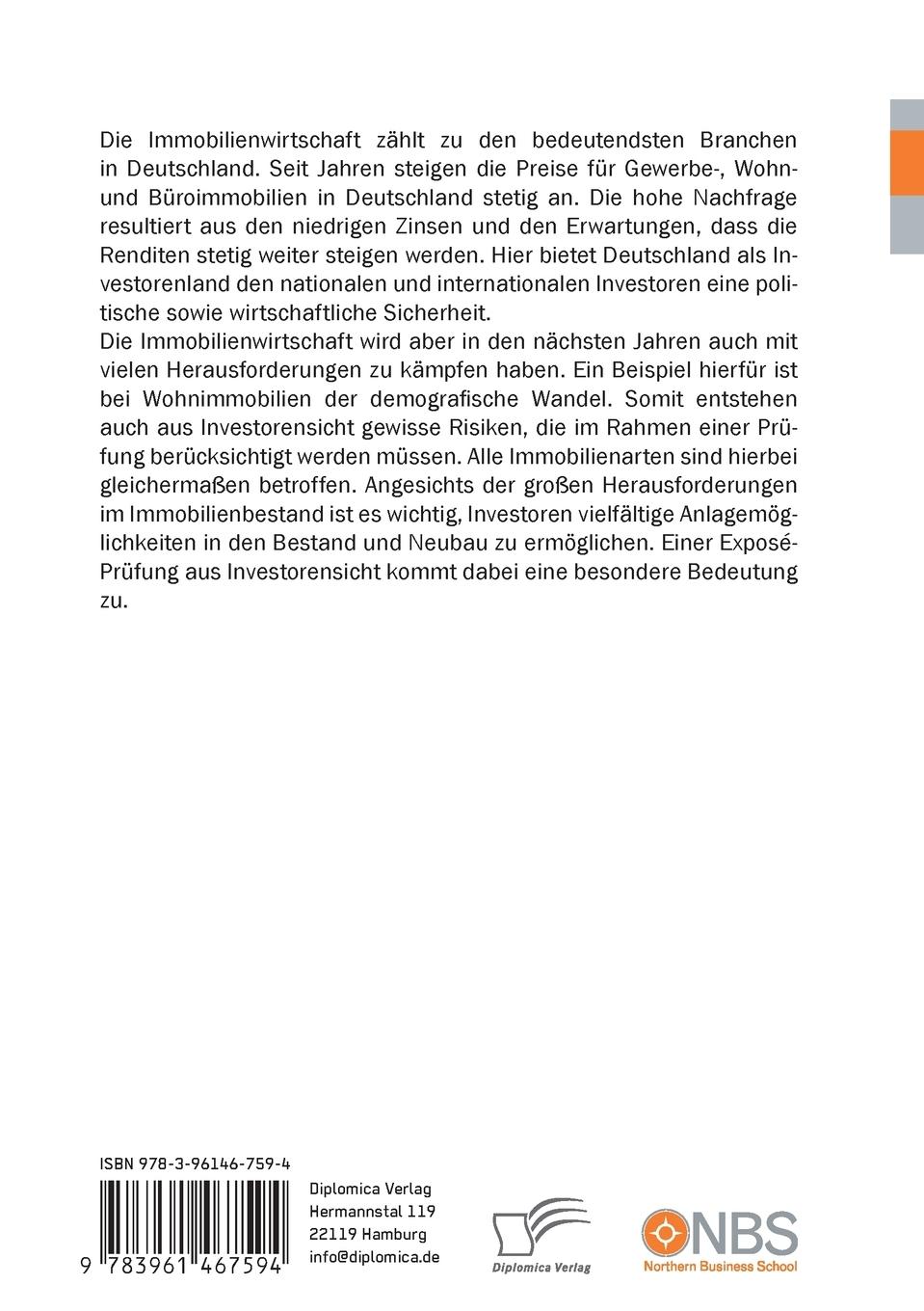 Rückseite: 9783961467594 | Exposé-Prüfung in der Immobilienwirtschaft. Mit einem...
