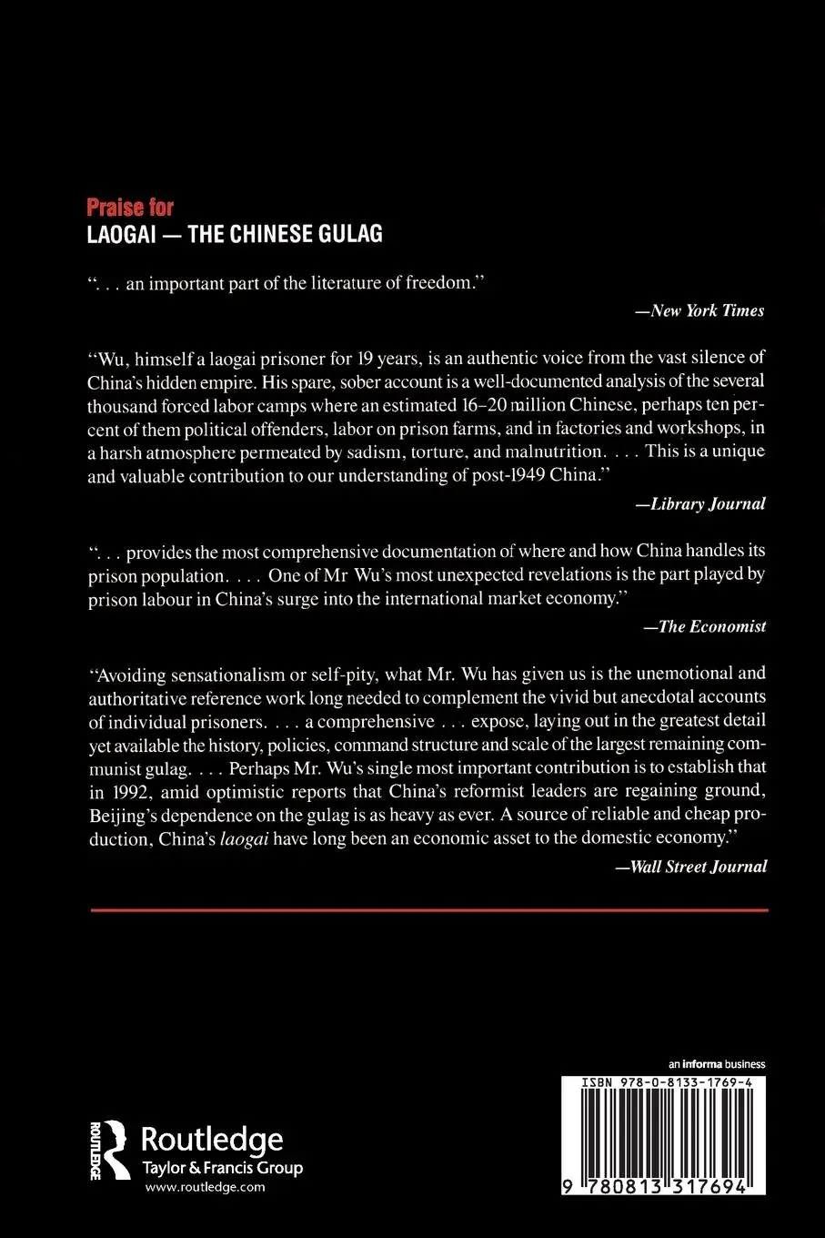 Rückseite: 9780813317694 | Laogai--the Chinese Gulag | Hongda Harry Wu | Taschenbuch | Englisch