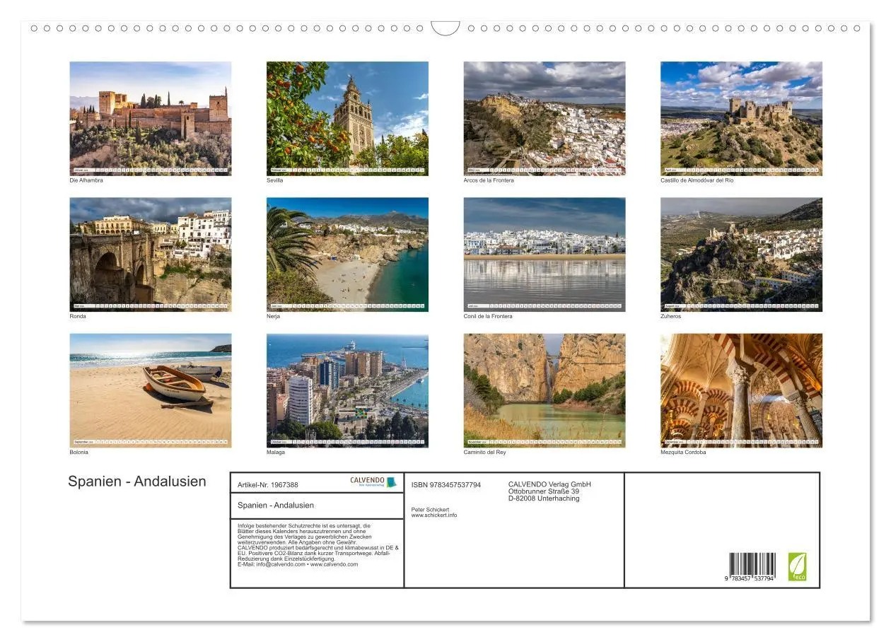 Bild: 9783457537794 | Spanien - Andalusien (Wandkalender 2026 DIN A2 quer), CALVENDO...