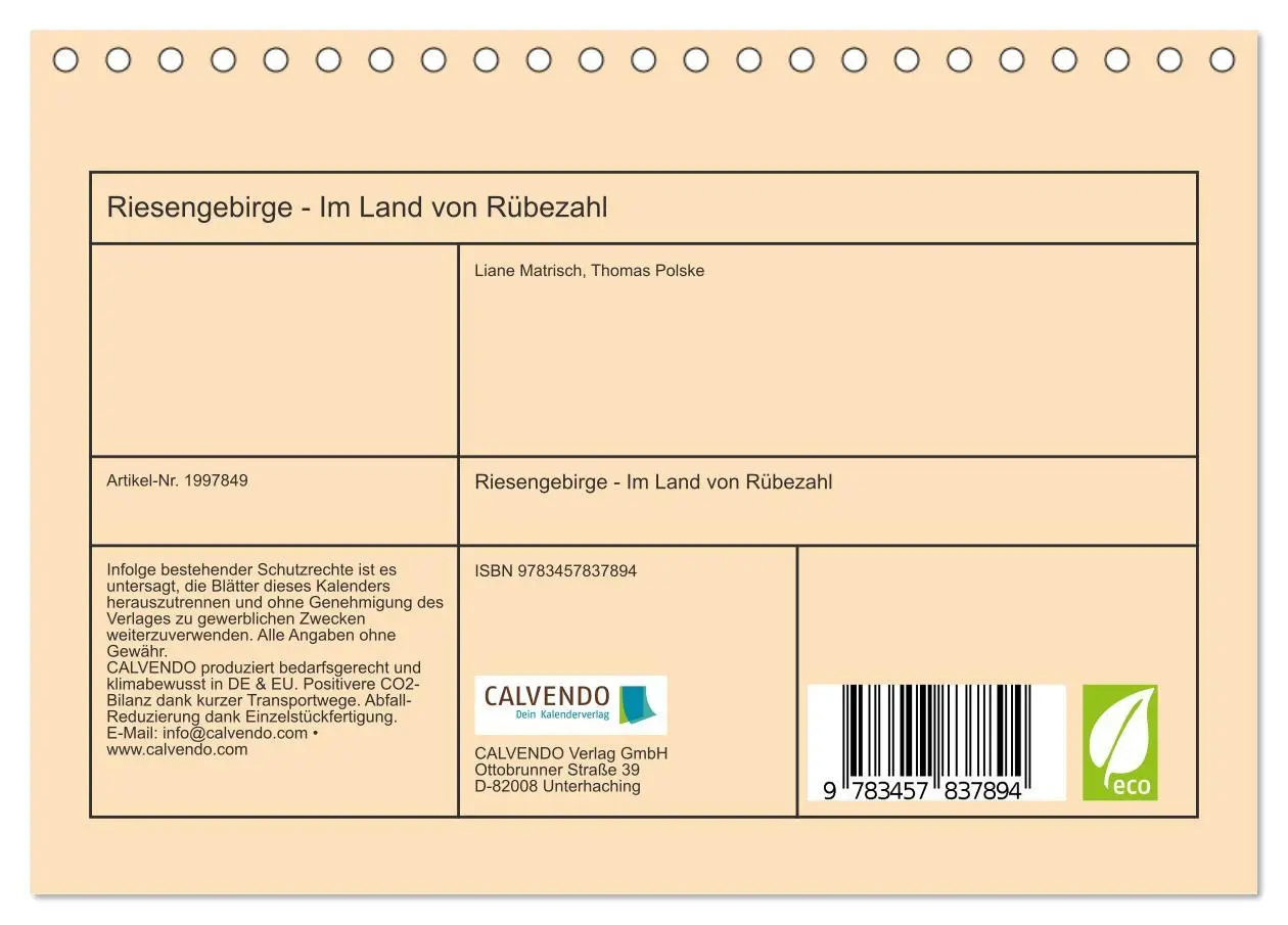 Bild: 9783457837894 | Riesengebirge - Im Land von Rübezahl (Tischkalender 2026 DIN A5...