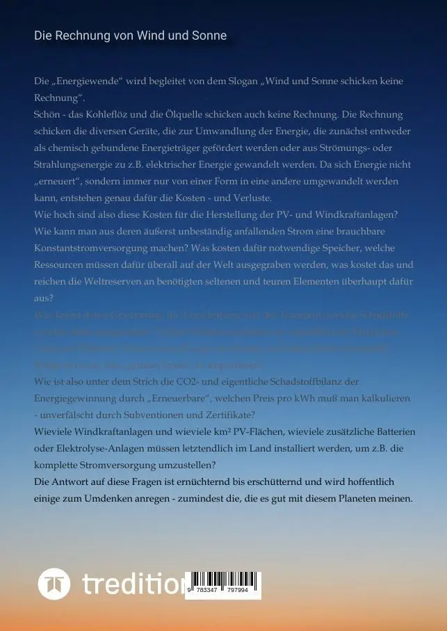 Bild: 9783347797994 | Die Rechnung von Wind und Sonne | Andreas Tabbert | Taschenbuch