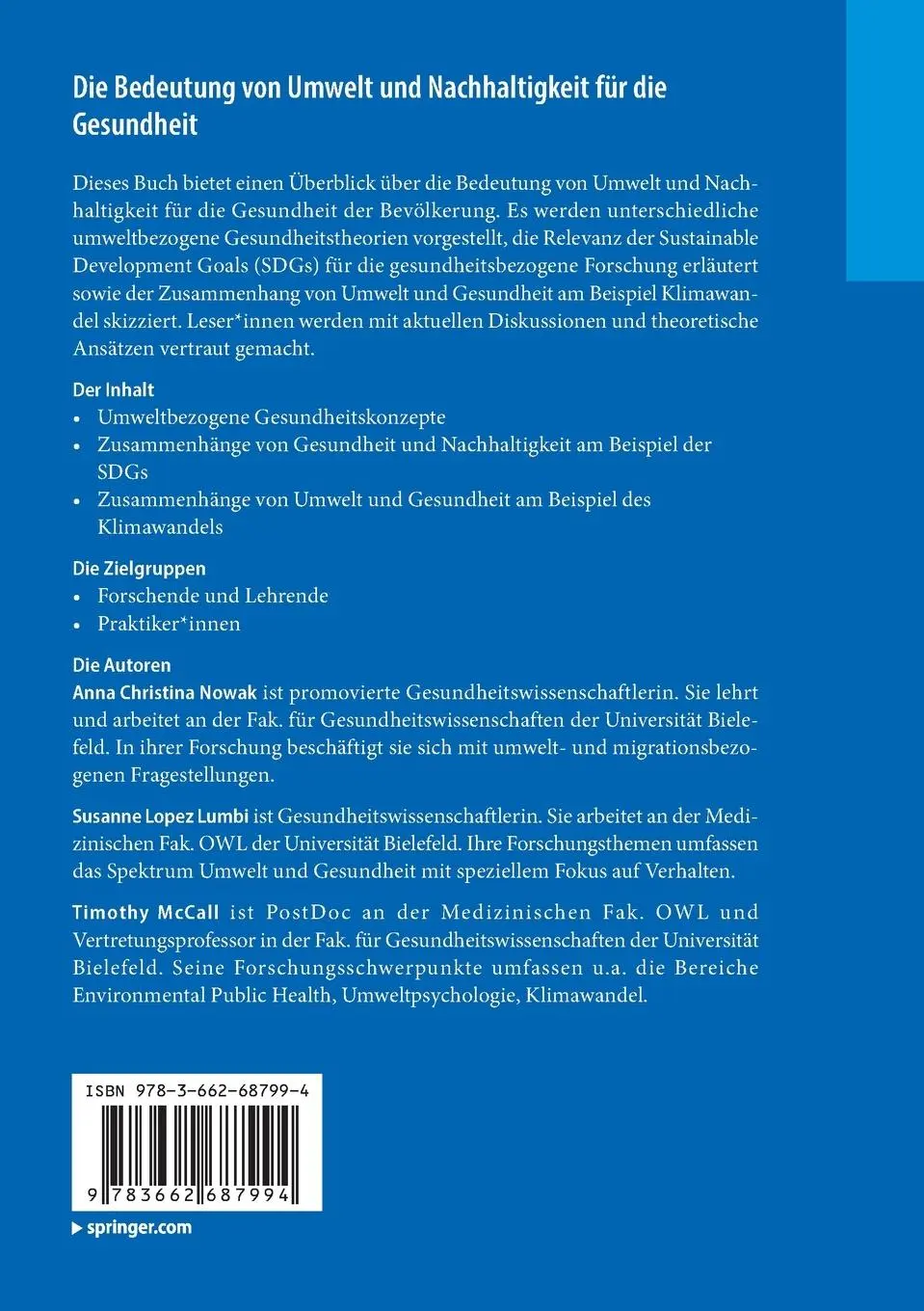 Rückseite: 9783662687994 | Die Bedeutung von Umwelt und Nachhaltigkeit für die Gesundheit | Buch