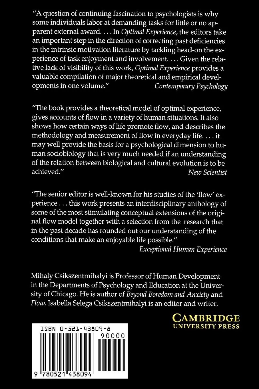 Rückseite: 9780521438094 | Optimal Experience | Psychological Studies of Flow in Consciousness