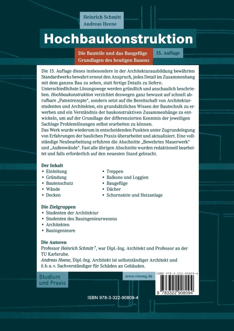 Rückseite: 9783322908094 | Hochbaukonstruktion | Andreas Heene (u. a.) | Taschenbuch | xxiv