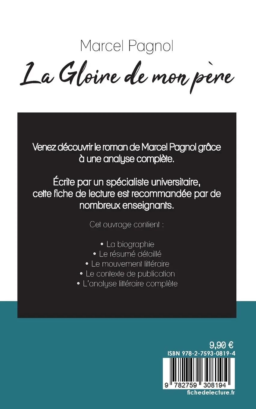 Rückseite: 9782759308194 | La Gloire de mon père de Marcel Pagnol (fiche de lecture et analyse...