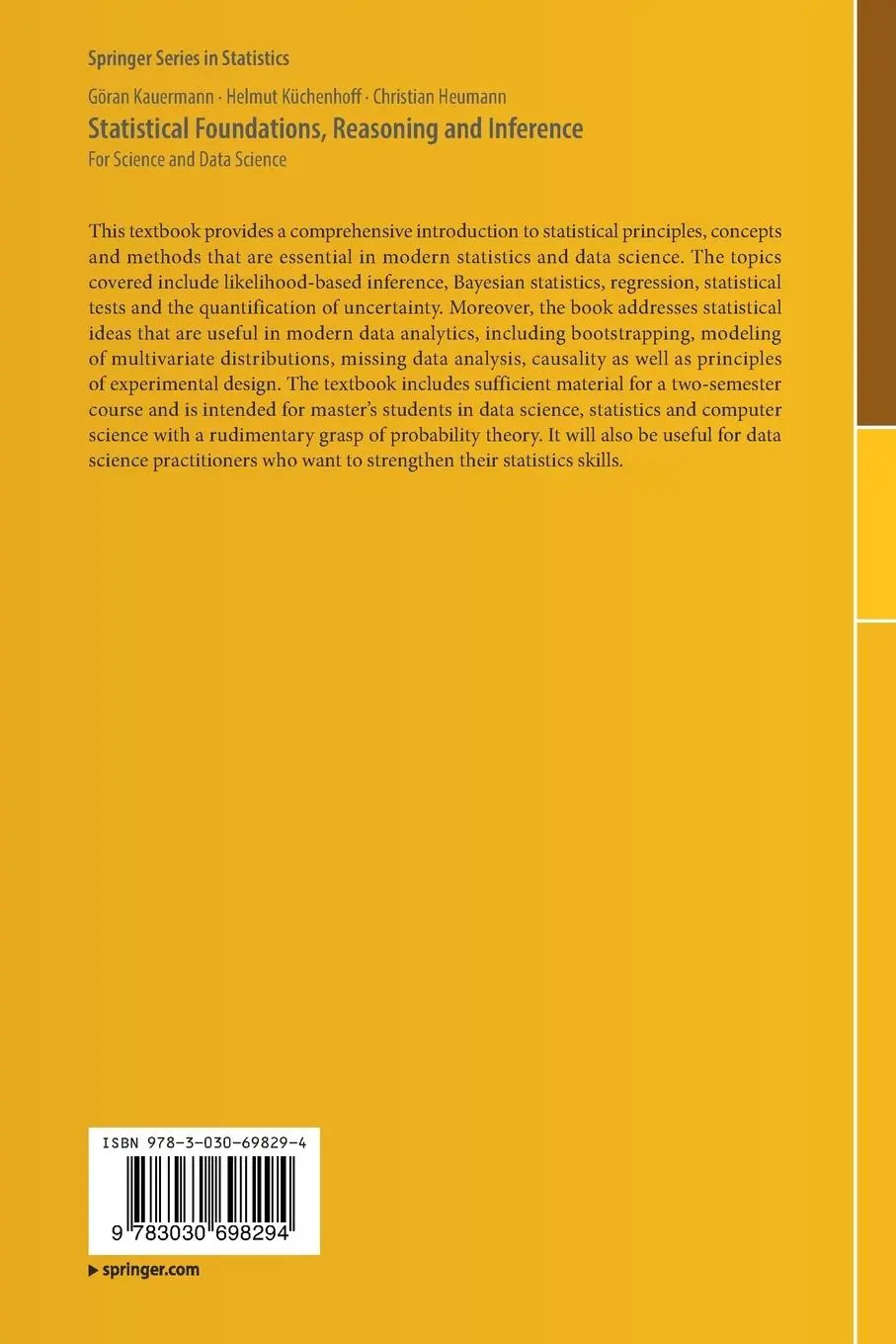 Rückseite: 9783030698294 | Statistical Foundations, Reasoning and Inference | Kauermann (u. a.)