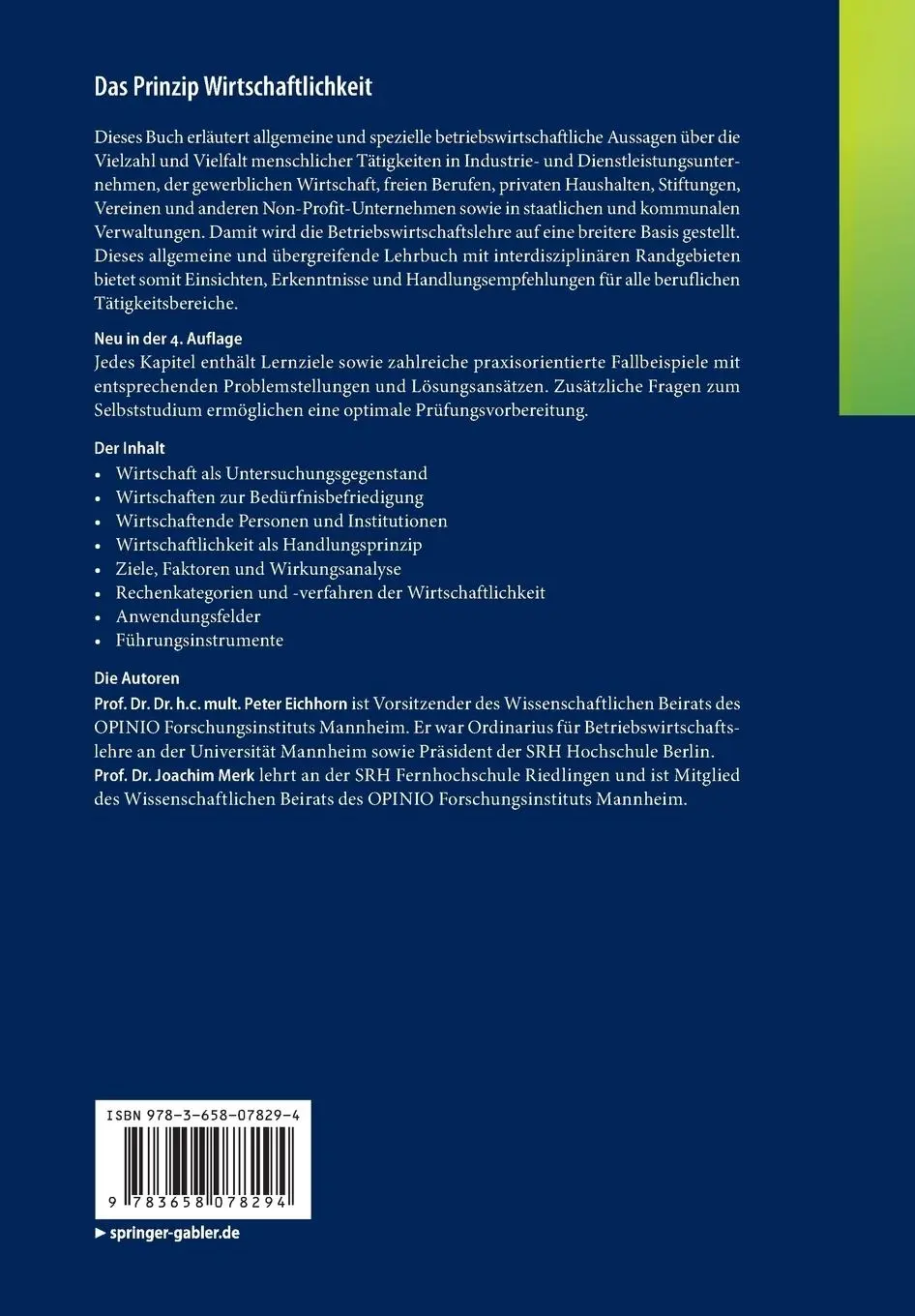 Rückseite: 9783658078294 | Das Prinzip Wirtschaftlichkeit | Joachim Merk (u. a.) | Taschenbuch