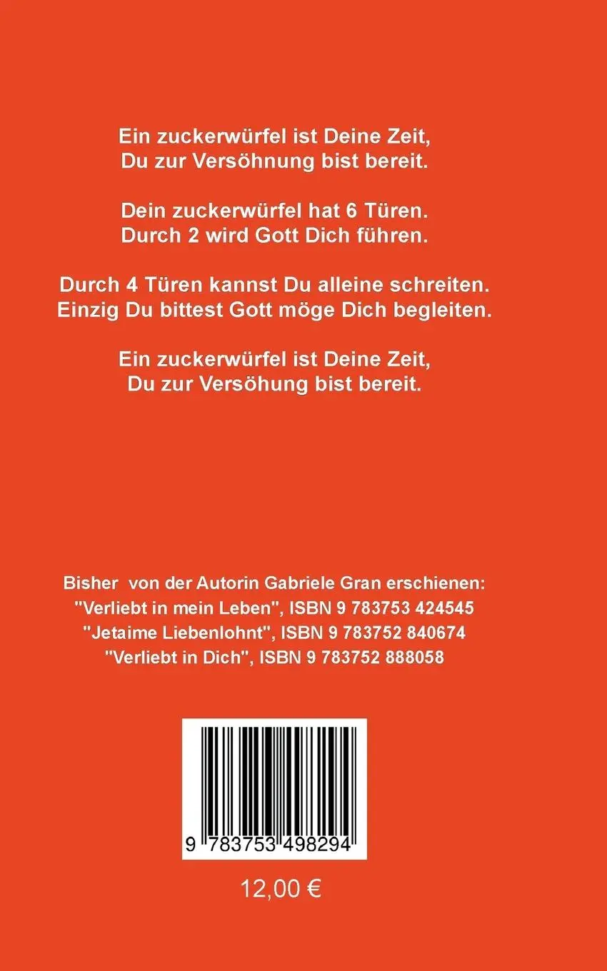 Rückseite: 9783753498294 | zuckerwürfel | Gabriele Gran | Taschenbuch | 260 S. | Deutsch | 2021