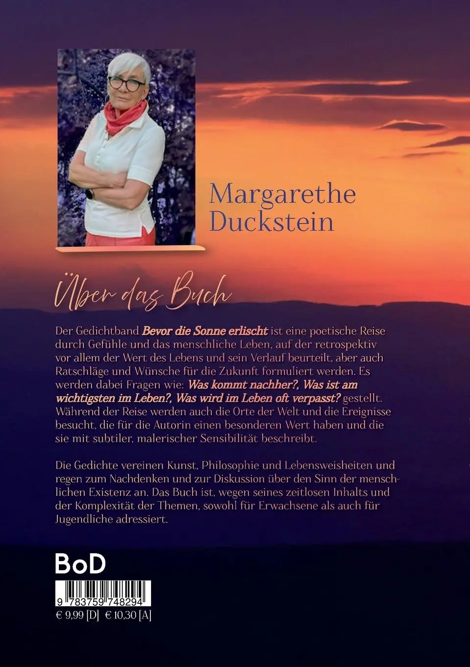 Rückseite: 9783759748294 | Bevor die Sonne erlischt | Margarethe Duckstein | Taschenbuch | 76 S.