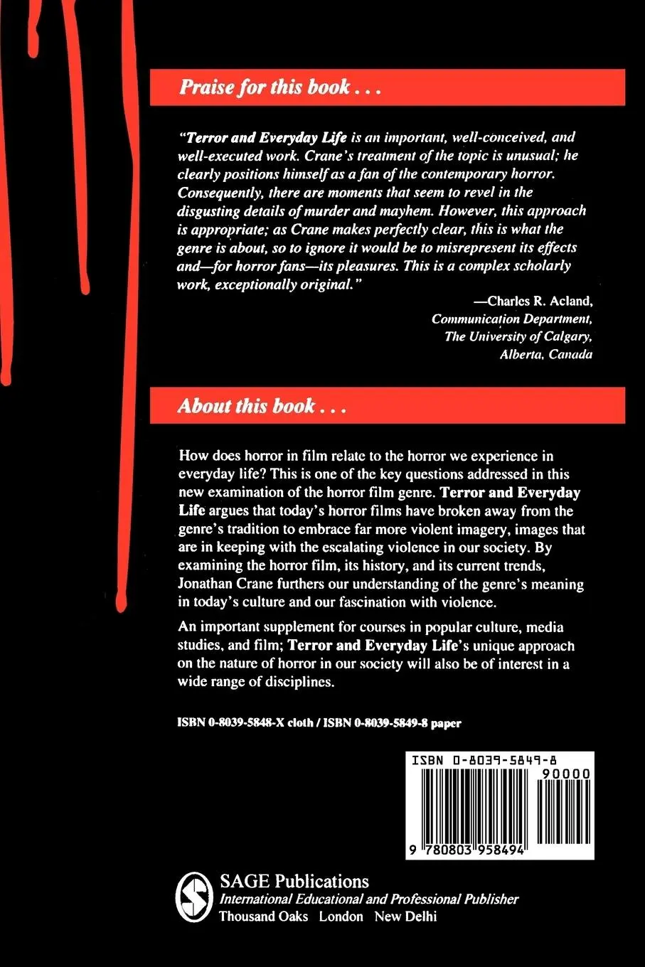 Rückseite: 9780803958494 | Terror and Everyday Life | Jonathan Lake Crane | Taschenbuch | 1994