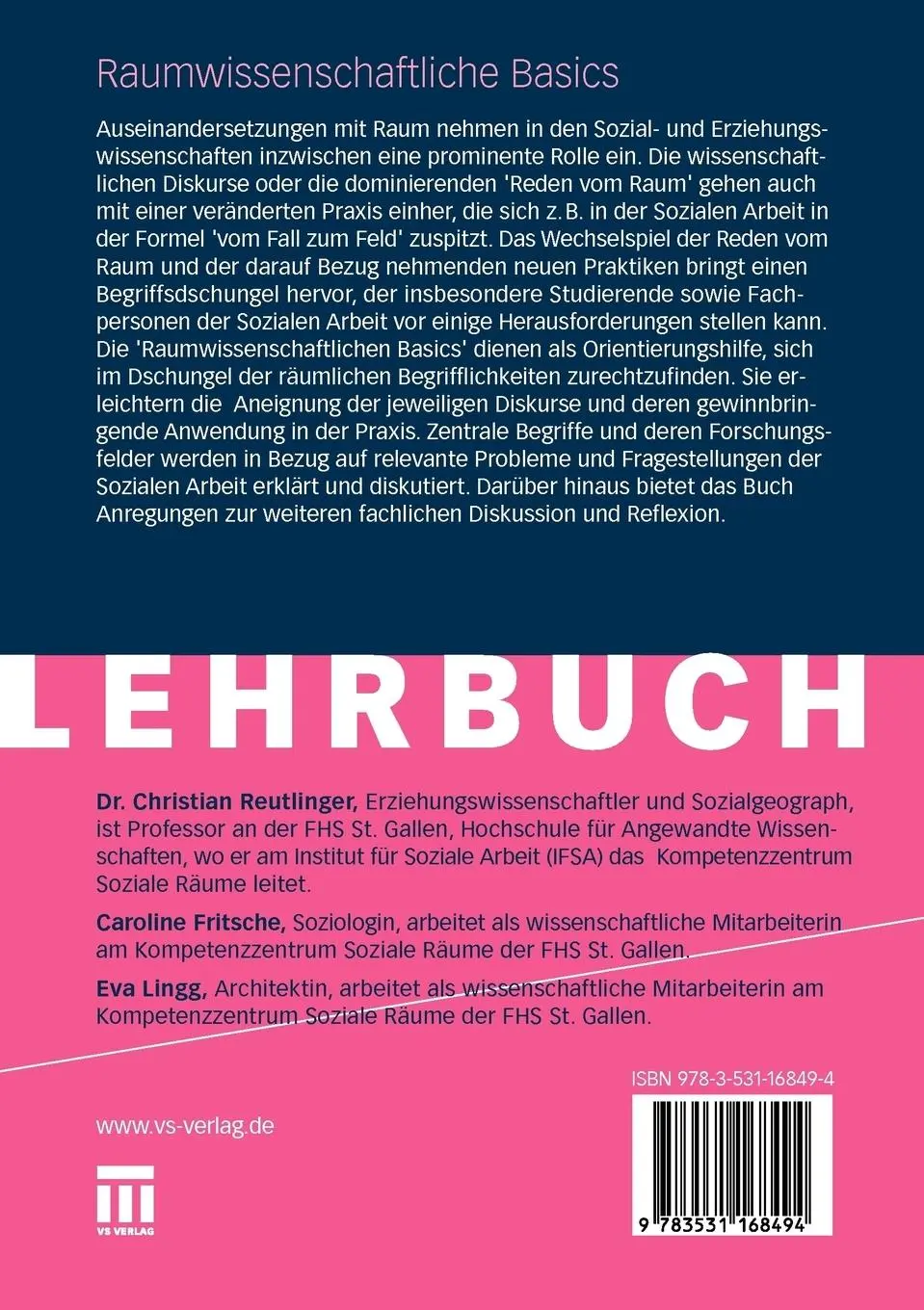 Rückseite: 9783531168494 | Raumwissenschaftliche Basics | Eine Einführung für die Soziale Arbeit