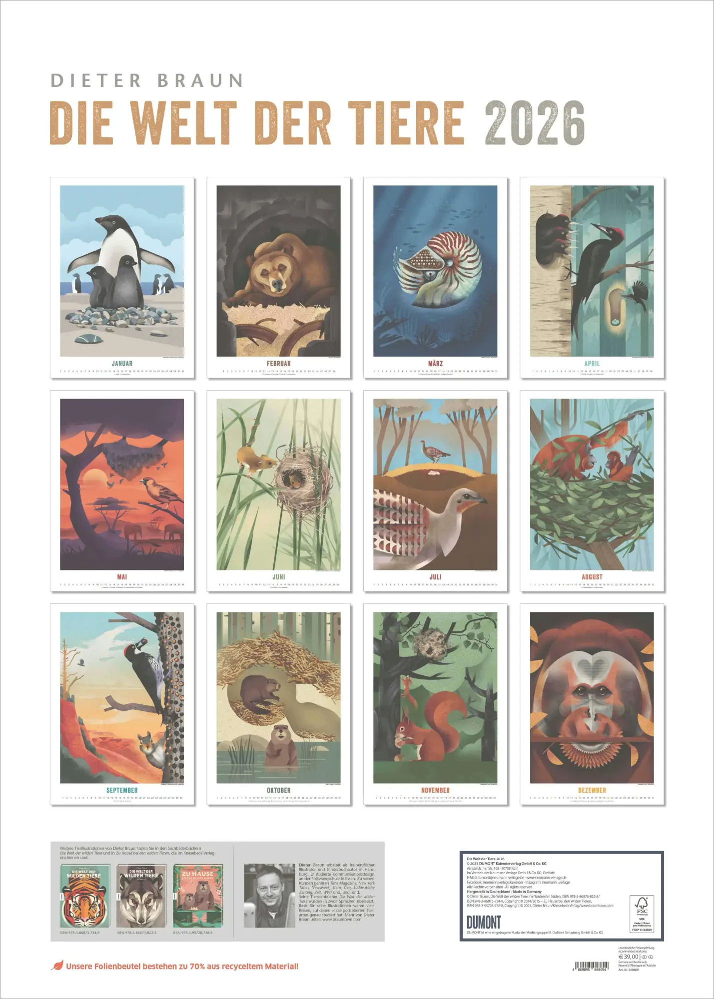 Bild: 4069095008694 | Dieter Braun: Die Welt der Tiere 2026 - Wandkalender - Format 50x70 cm