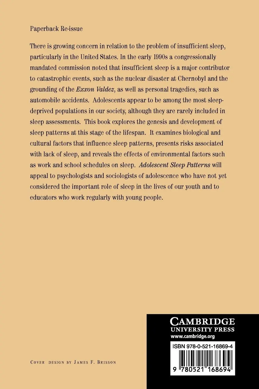 Rückseite: 9780521168694 | Adolescent Sleep Patterns | Mary A. Carskadon | Taschenbuch | Englisch